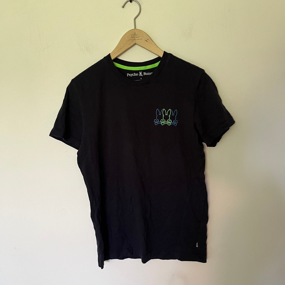 Psycho Bunny Mens Pima Cotton Triple Logo Graphic Tee Black Neon Size 3 Small